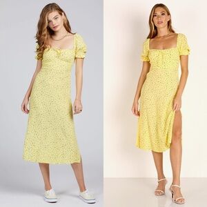 Faithfull the Brand Evelyn Yellow Floral Puff Sleeve Dress | Size Large